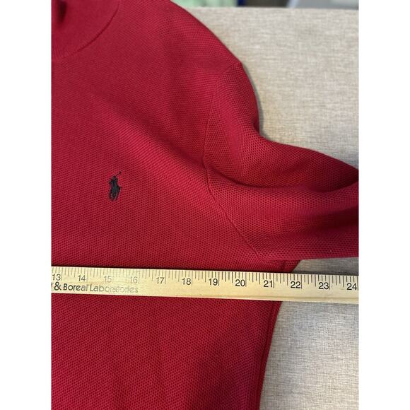 Polo Ralph Lauren Mesh Knit Cotton Quarter Zip Red Black Pony Sweater Medium - Picture 7 of 10